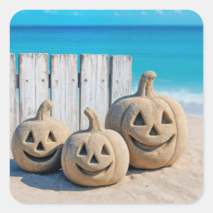 Halloween Seashore Sand Jack o' Lanterns  Square Sticker
