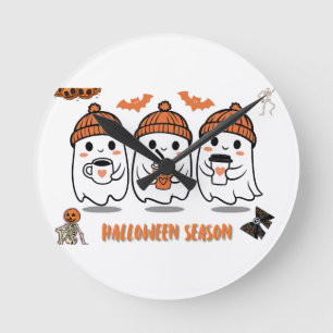 Halloween season – cute coffee ghosts round clock
