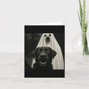 Halloween Selfie Black Lab With Bear Ghost Costume Card