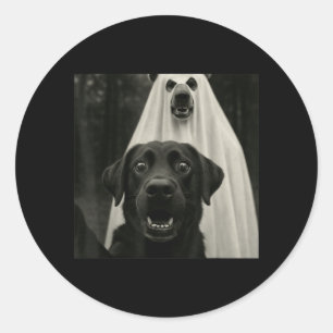 Halloween Selfie Black Lab With Bear Ghost Costume Classic Round Sticker