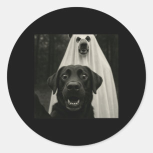Halloween Selfie Black Lab With Bear Ghost Costume Classic Round Sticker