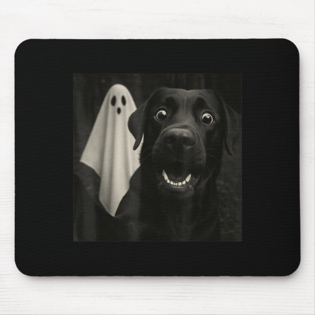 Halloween Selfie Scared Dog And Ghost Funny Mouse Mat (Front)