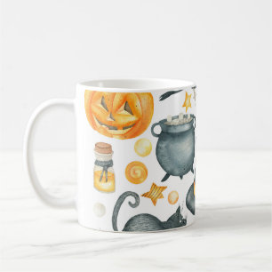 Halloween set: bat, black cat, spider, black crow coffee mug