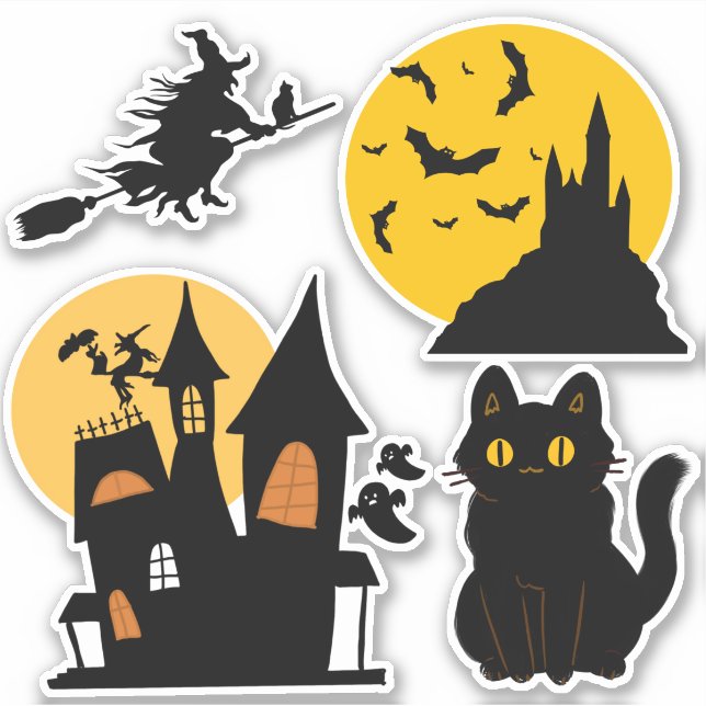 Halloween Set Haunted House Castle Cat Witch (Front)