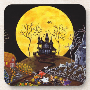 Halloween set of cork backed coasters,ghosts coaster