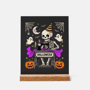 Halloween Sewing Skeleton Spooky Ghost Pumpkin Sew Acrylic Sign