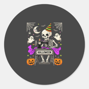 Halloween Sewing Skeleton Spooky Ghost Pumpkin Sew Classic Round Sticker