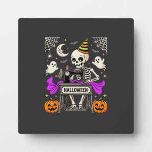 Halloween Sewing Skeleton Spooky Ghost Pumpkin Sew Plaque
