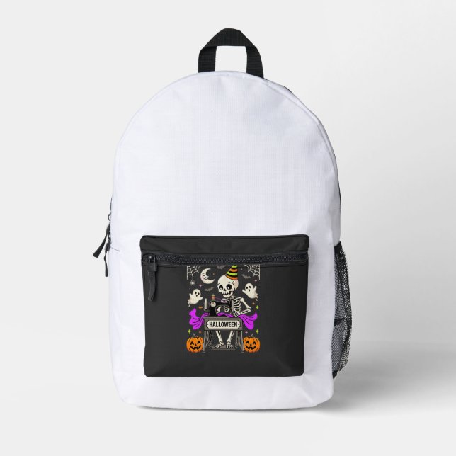 Halloween Sewing Skeleton Spooky Ghost Pumpkin Sew Printed Backpack (Front)