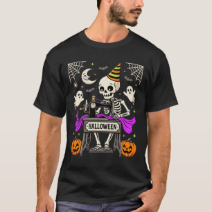 Halloween Sewing Skeleton Spooky Ghost Pumpkin Sew T-Shirt