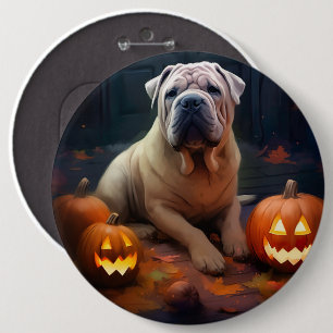 Halloween Shar Pei With Pumpkins Scary 6 Cm Round Badge