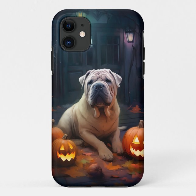 Halloween Shar Pei With Pumpkins Scary Case-Mate iPhone Case (Back)