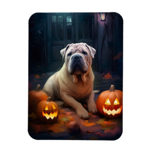 Halloween Shar Pei With Pumpkins Scary Magnet