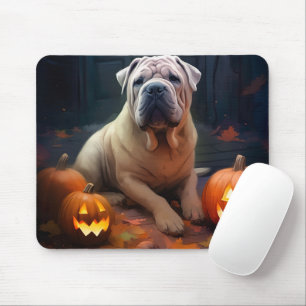 Halloween Shar Pei With Pumpkins Scary Mouse Mat