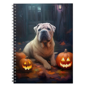 Halloween Shar Pei With Pumpkins Scary Notebook