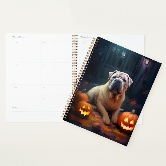 Halloween Shar Pei With Pumpkins Scary Planner (Display)