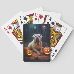 Halloween Shar Pei With Pumpkins Scary Playing Cards