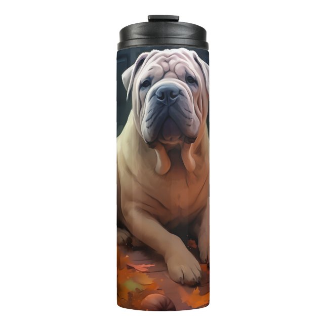 Halloween Shar Pei With Pumpkins Scary Thermal Tumbler (Front)