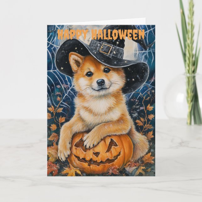 Halloween Sheba Inu Dog Holiday Card (Front)