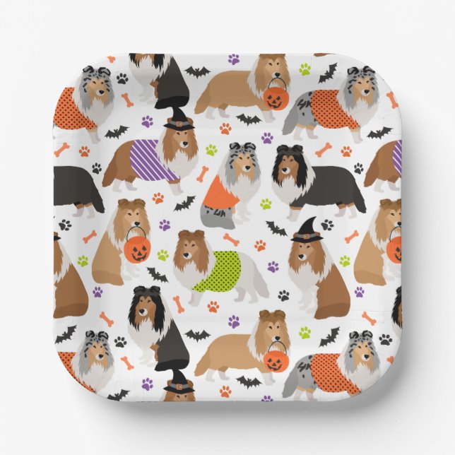 Halloween Shetland Sheepdog Sheltie Paper Plate (Front)