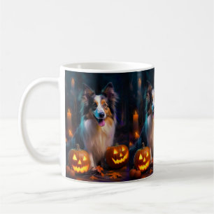 Halloween Shetland Sheepdog With Pumpkins Scary  Coffee Mug