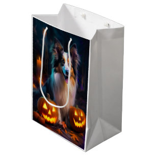 Halloween Shetland Sheepdog With Pumpkins Scary Medium Gift Bag