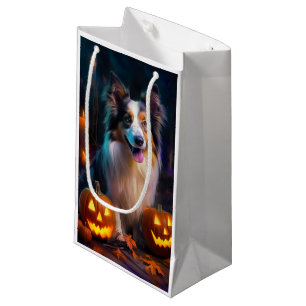 Halloween Shetland Sheepdog With Pumpkins Scary Small Gift Bag