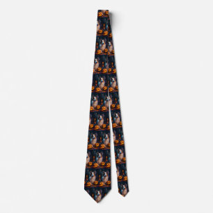 Halloween Shetland Sheepdog With Pumpkins Scary Tie