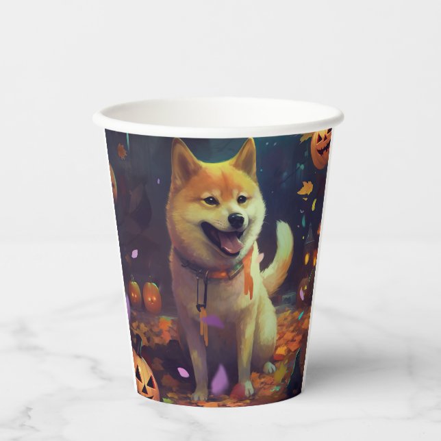 Halloween Shiba Inu With Pumpkins Scary Paper Cups (Front)