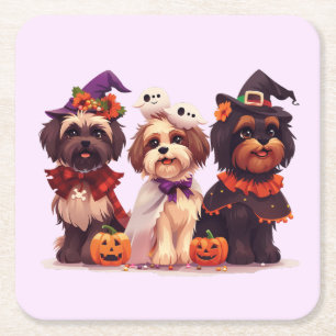 Halloween Shih Tzu Dogs Square Paper Coaster
