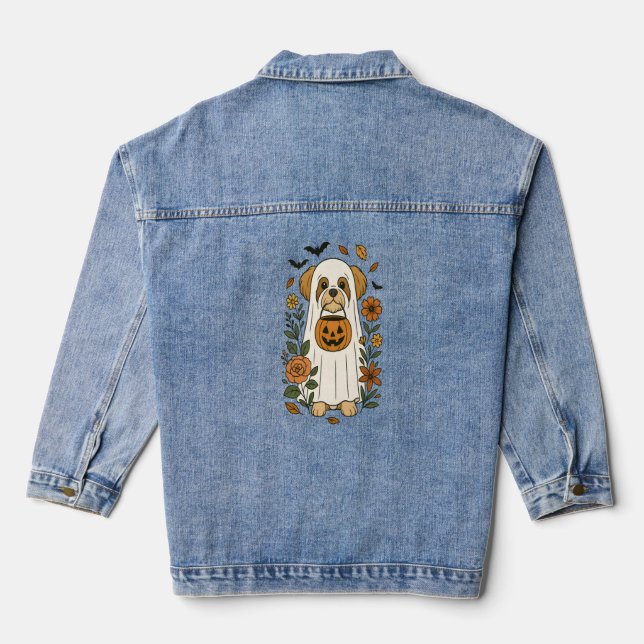 Halloween Shih Tzu with Fall Flowers Denim Jacket (Back)