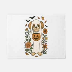 Halloween Shih Tzu with Fall Flowers Doormat