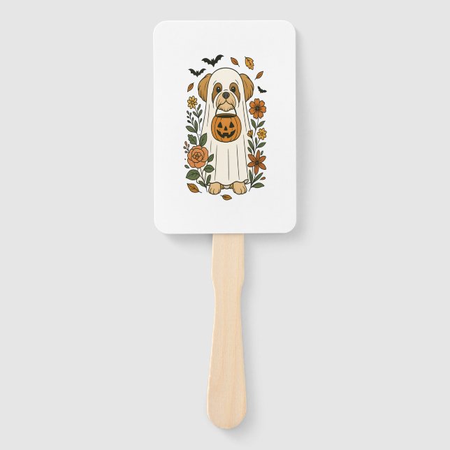 Halloween Shih Tzu with Fall Flowers Hand Fan (Front)