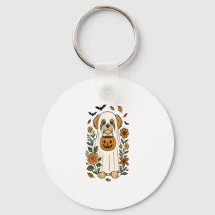 Halloween Shih Tzu with Fall Flowers Key Ring