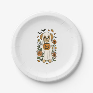 Halloween Shih Tzu with Fall Flowers Paper Plate