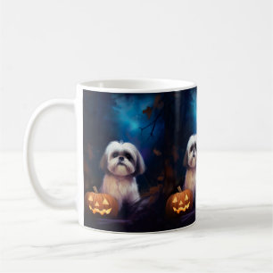 Halloween Shih Tzu With Pumpkins Scary Coffee Mug