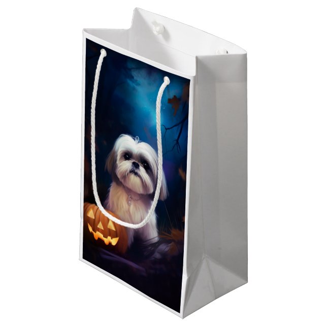 Halloween Shih Tzu With Pumpkins Scary Small Gift Bag (Front Angled)