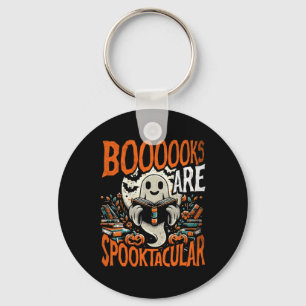 Halloween Shirt Book Lover Design Ghost With Books Key Ring