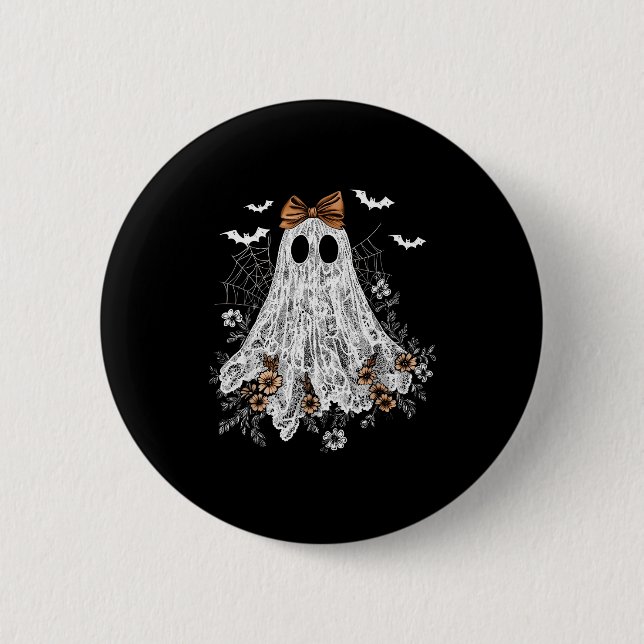 Halloween Shirt Floral Ghost Halloween Costume Gir 6 Cm Round Badge (Front)