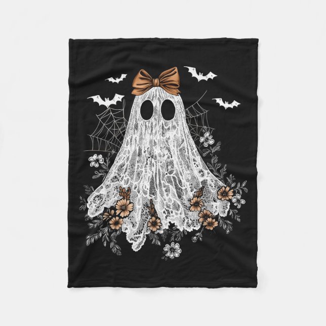Halloween Shirt Floral Ghost Halloween Costume Gir Fleece Blanket (Front)