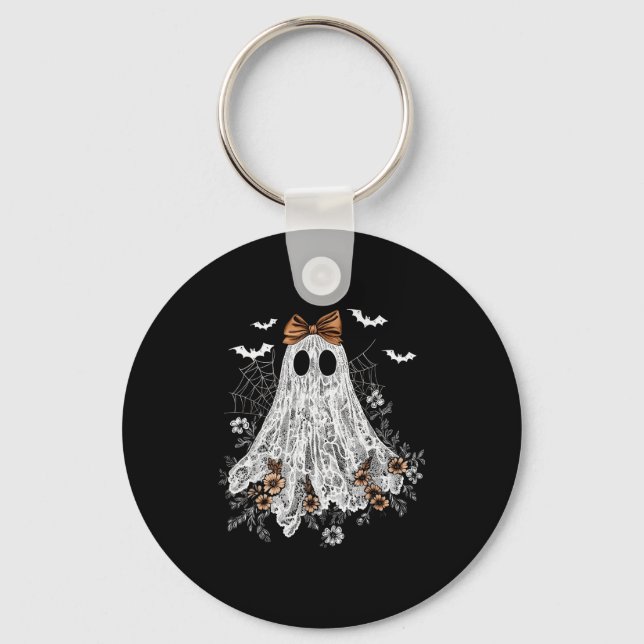Halloween Shirt Floral Ghost Halloween Costume Gir Key Ring (Front)