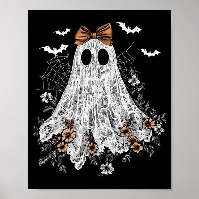 Halloween Shirt Floral Ghost Halloween Costume Gir Poster (Front)