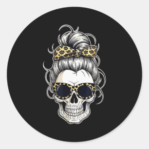 Halloween Shirt For Women Skull , Leopard Classic Round Sticker