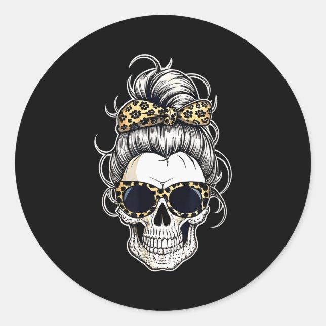 Halloween Shirt For Women Skull , Leopard  Classic Round Sticker (Front)