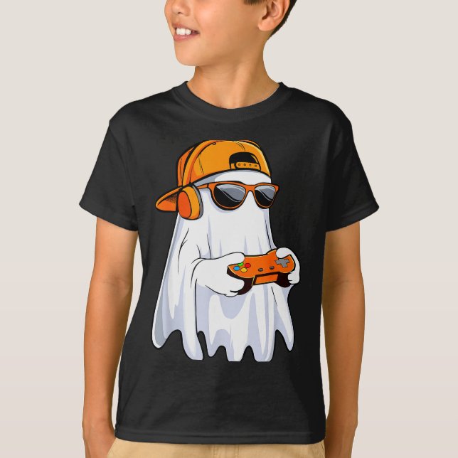 Halloween Shirt Ghost Gamer Video Gaming Boys Men  (Front)