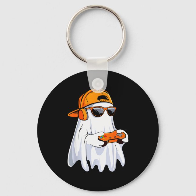 Halloween Shirt Ghost Gamer Video Gaming Boys Men  Key Ring (Front)