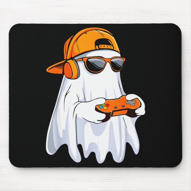 Halloween Shirt Ghost Gamer Video Gaming Boys Men  Mouse Mat (Front)