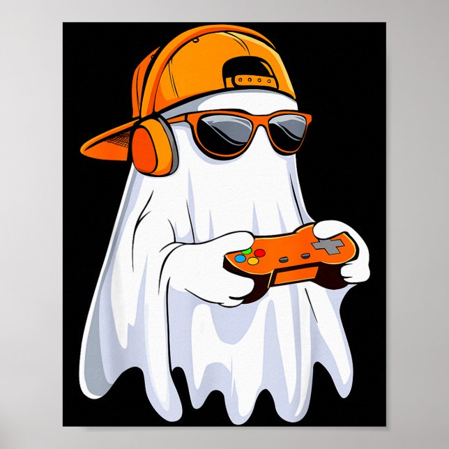 Halloween Shirt Ghost Gamer Video Gaming Boys Men  Poster (Front)