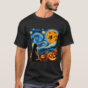 Halloween Shirt Men Women Black Cat Pumpkins Bats