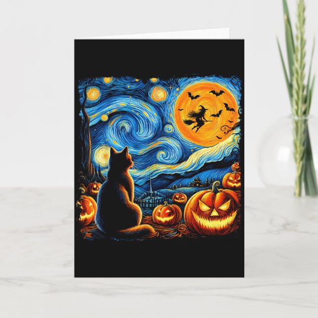 Halloween Shirt Men Women Black Cat Pumpkins Bats  Card (Front)